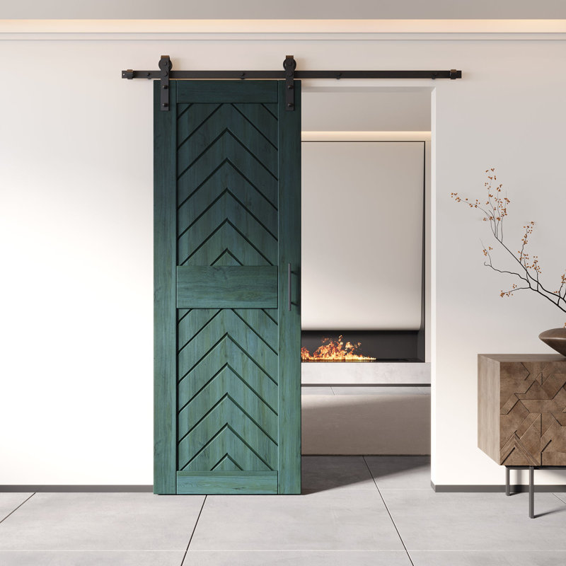 Porte de grange 4-en-1 fini et non assemblée en forme de pin de 26 po x 84 po avec quincaillerie d'installation sans dérivation Homacer de Homacer Royal