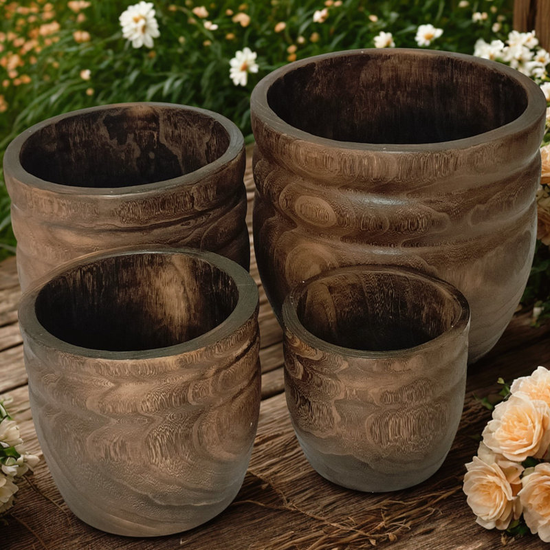 Bols gigognes ronds décoratifs en bois "Teton" (ensemble de 4 assortis)