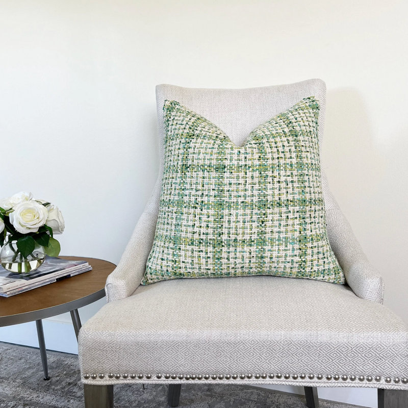 Housse de coussin en tissu écossais vert, H 22 po x l 22 po
