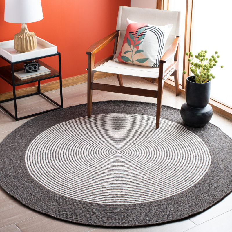 Mcconnell Hand Woven Wool/Cotton Rug in Charcoal/Ivory, Round 5'