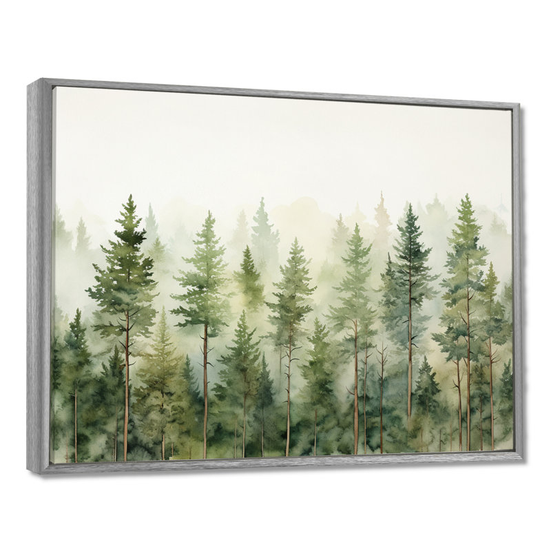 «Pine Trees Minimalisme Dream» - Art sur toile, H 12 po x l 20 po x P 1 po, Encadrement argenté