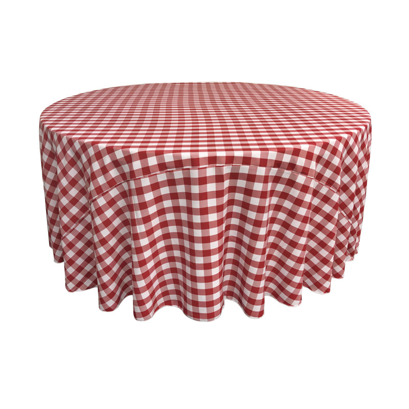 Joice Gingham Round Tablecloth, White and Red, 60" Round