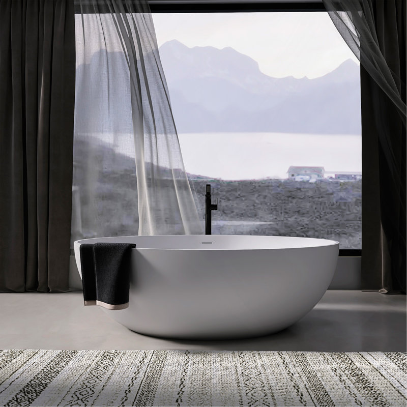 Baignoire de trempage autoportante à surface solide de 67 pouces pour salle de bain, Blanc mat