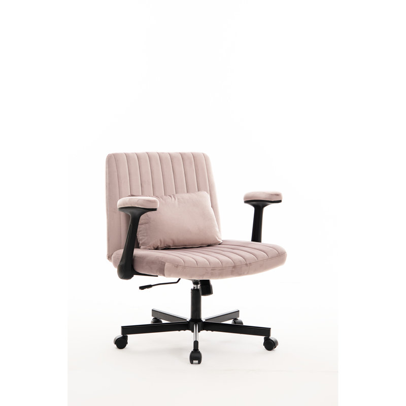 Pink Cross Armrest Office Chair With Wheels And 360 Swivel - Suitable For Home Reading | Adjustable Tilt Optimal Comfort Function Workspace Vanity Larger Stability