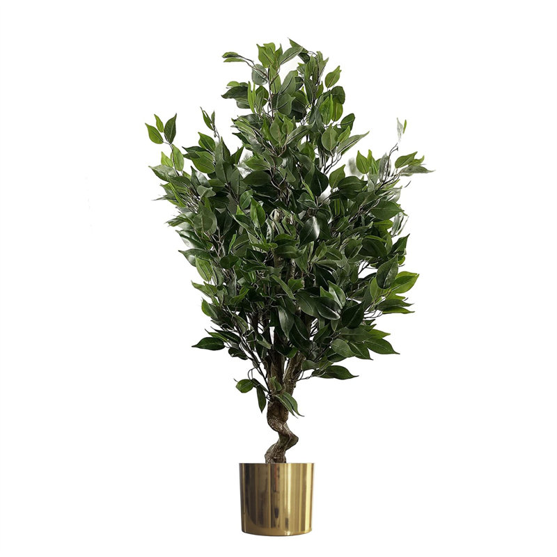Faux Tree in Metal Planter, Gold, 110cm H x 61cm W x 61cm D
