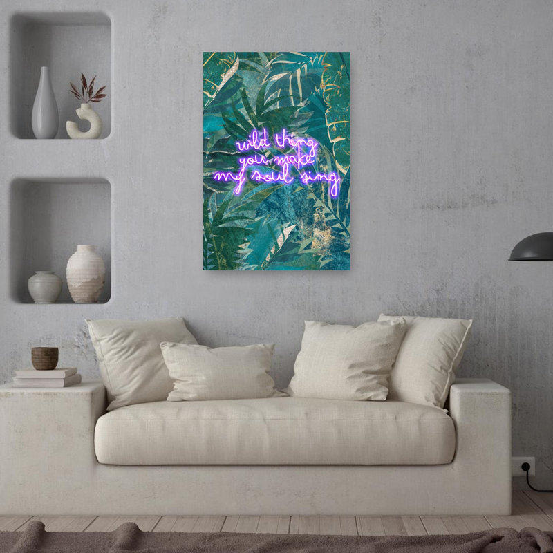Tableau abstrait de paysage forestier de jungle néon Wild Thing, H 36 po x l 24 po
