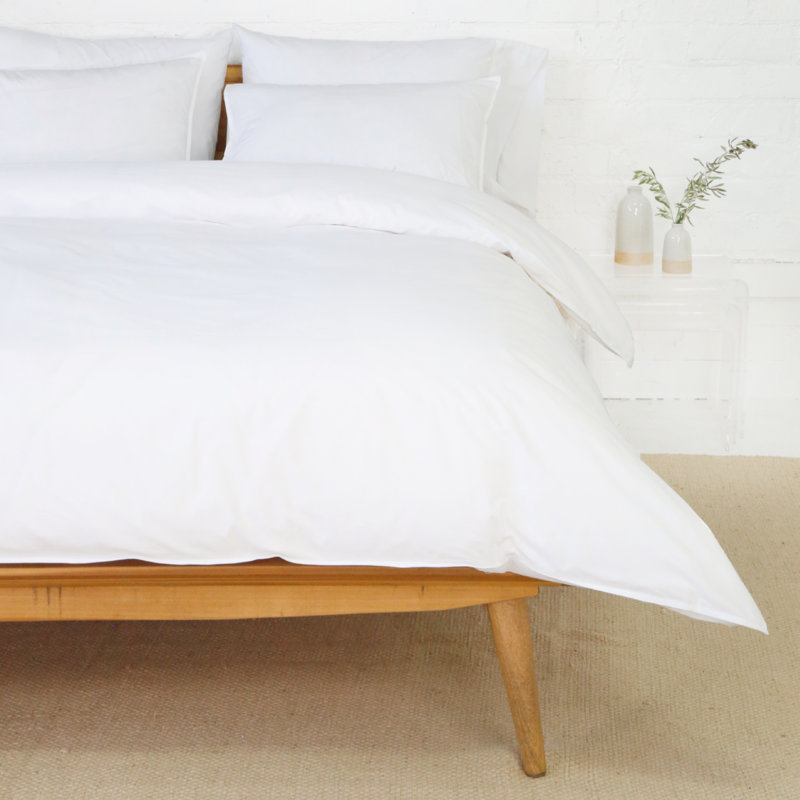 Parker 300 TC Modern & Contemporary Duvet Cover Set, Queen Duvet Cover + 2 Standard Shams, White, Percale