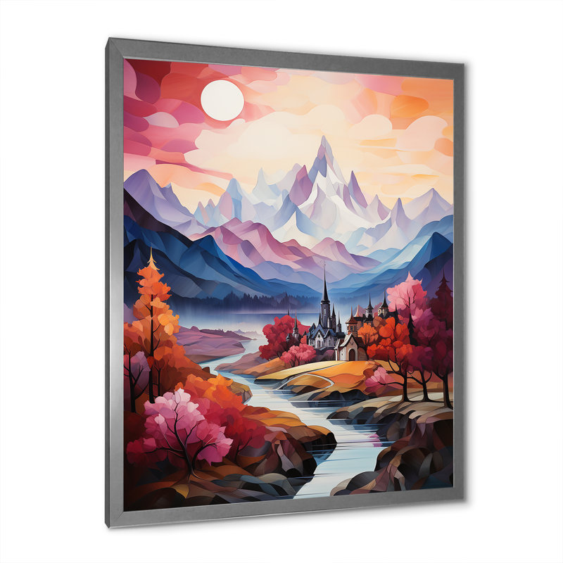 Paysage romantique majestueux 2, Cadre simple argenté, H 32 po x l 24 po x P 1 po