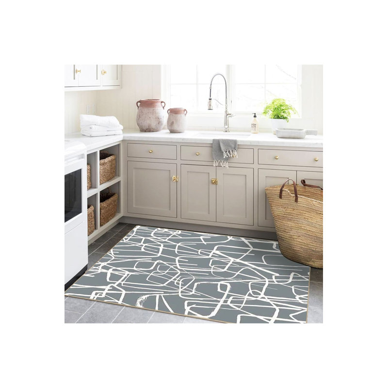 Tapis décoratif gris et blanc à motifs abstraits et lavables à la machine, Tapis de couloir 3 pi 3 po x 9 pi 10 po