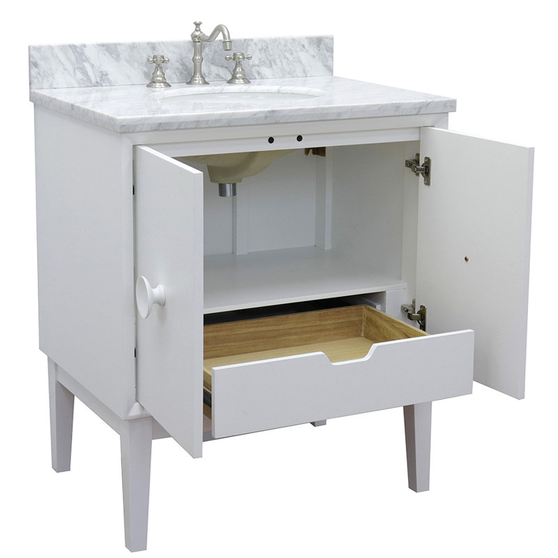 Crumley 31'' Single Bathroom Vanity with Top, White/White Carrara