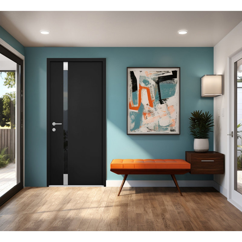 Porte avant en acier pré-suspendue à l'avant / noir Cy77 6777 / inserts en acier inoxydable simples peints modernes - l 36 po x H 80 po - droitier