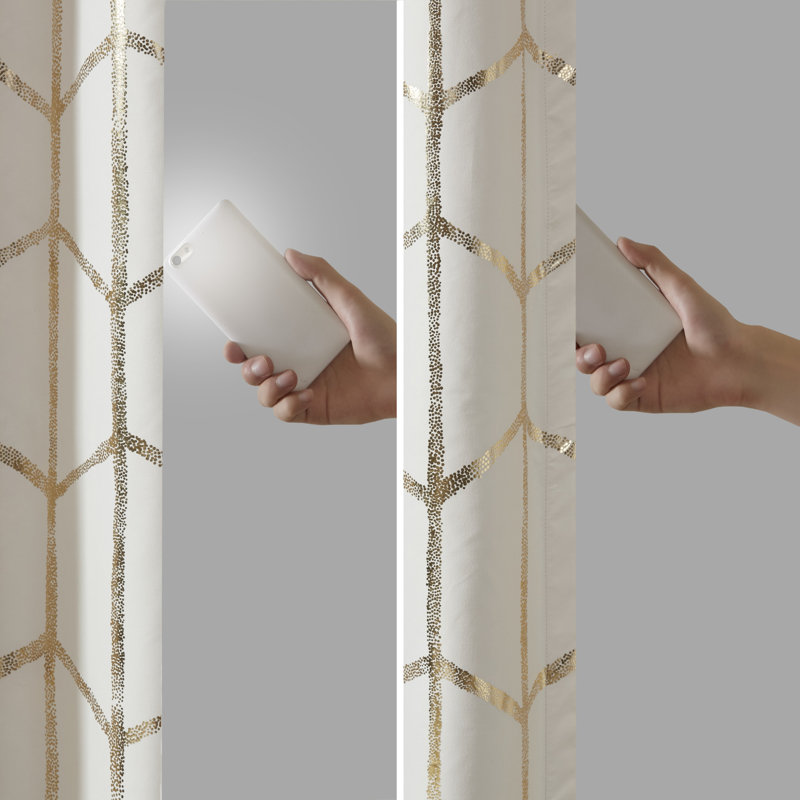 Ivory and Gold Geometric Blackout Grommet Curtains, 50"x84" Set of 2