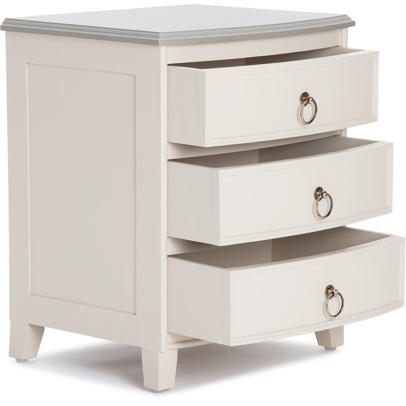 Cream White Solid Wood 3-Drawer End Table Nightstand