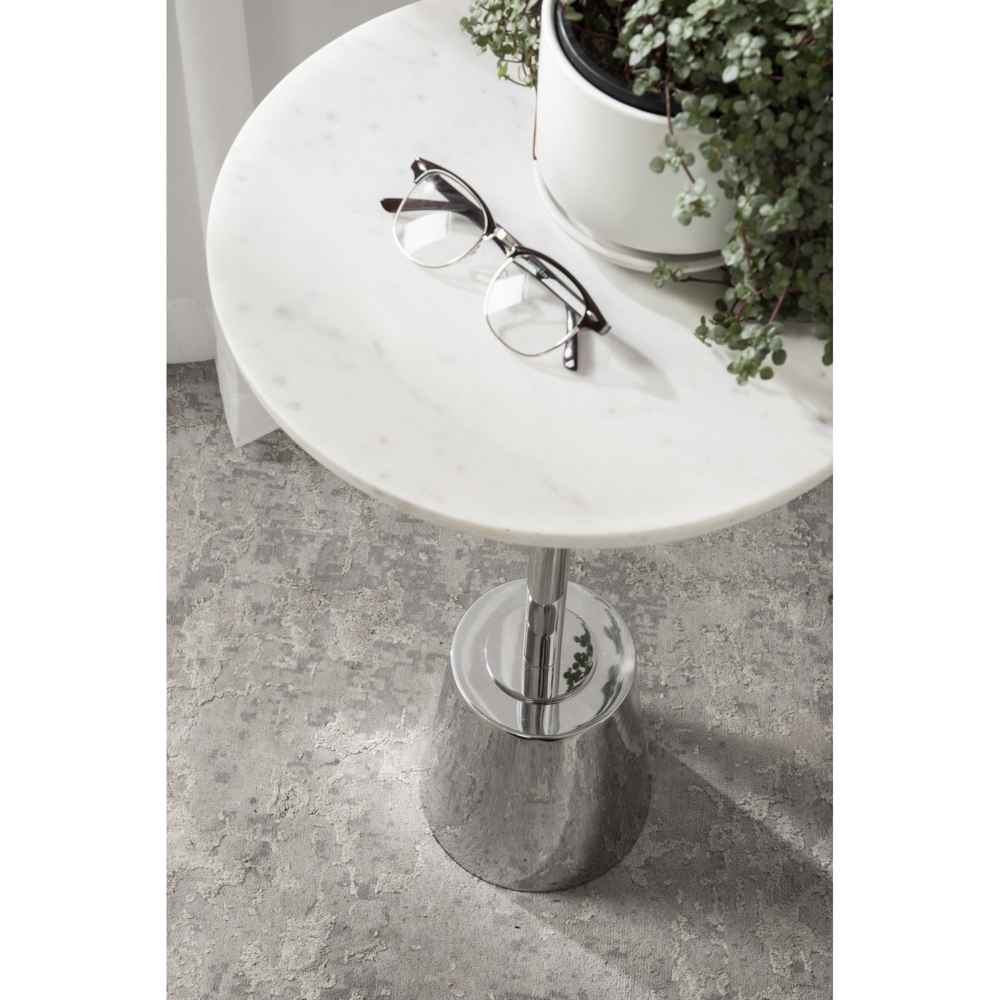 Cemil End Table, Silver, White, 22" H x 10" W x 10" D
