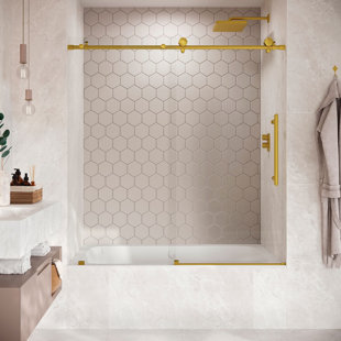 Diamond 56 - 60 x 62" Frameless Sliding Bathtub Door 3/8" Clear Tempered Glass