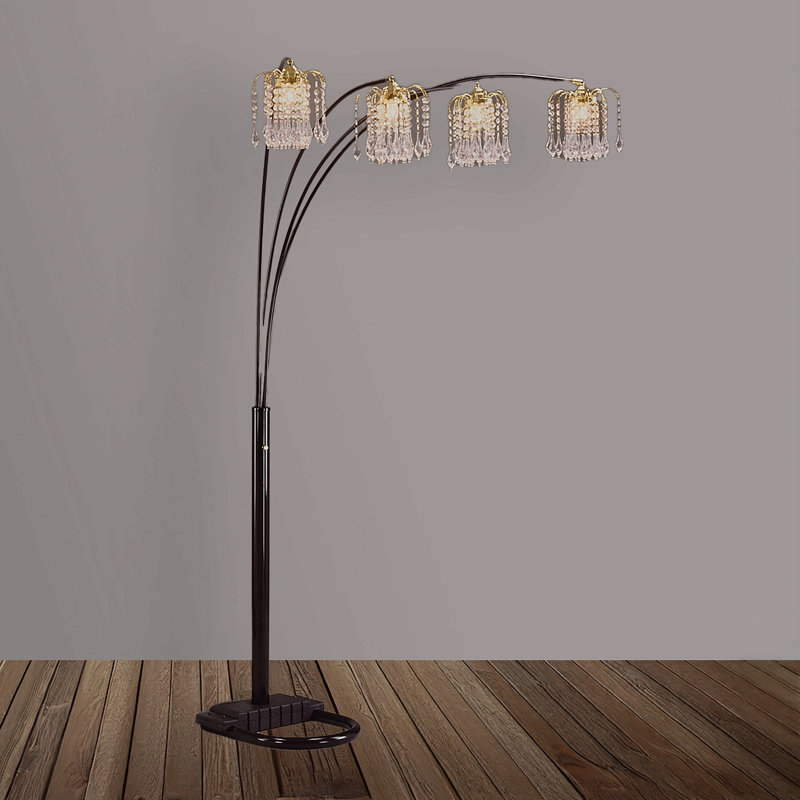 1Pc Modern Design Classic Luxury Sleek Multi-Head Floor Arc Lamp Half Moon Radiant Crystal-Encrusted Sleek Metallic Stems Living Room