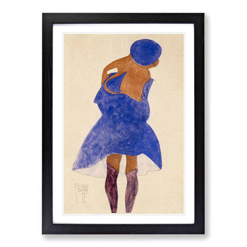 Girl in Blue by Egon Schiele - Framed Print, 48cm H x 36cm W x 2cm D, Black Framed