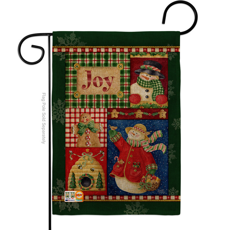 « joy snow », impressions de noël saisons de noël à 2 côtés 18,5 x 13 po drapeau de jardin, Vert foncé, Toile de jute
