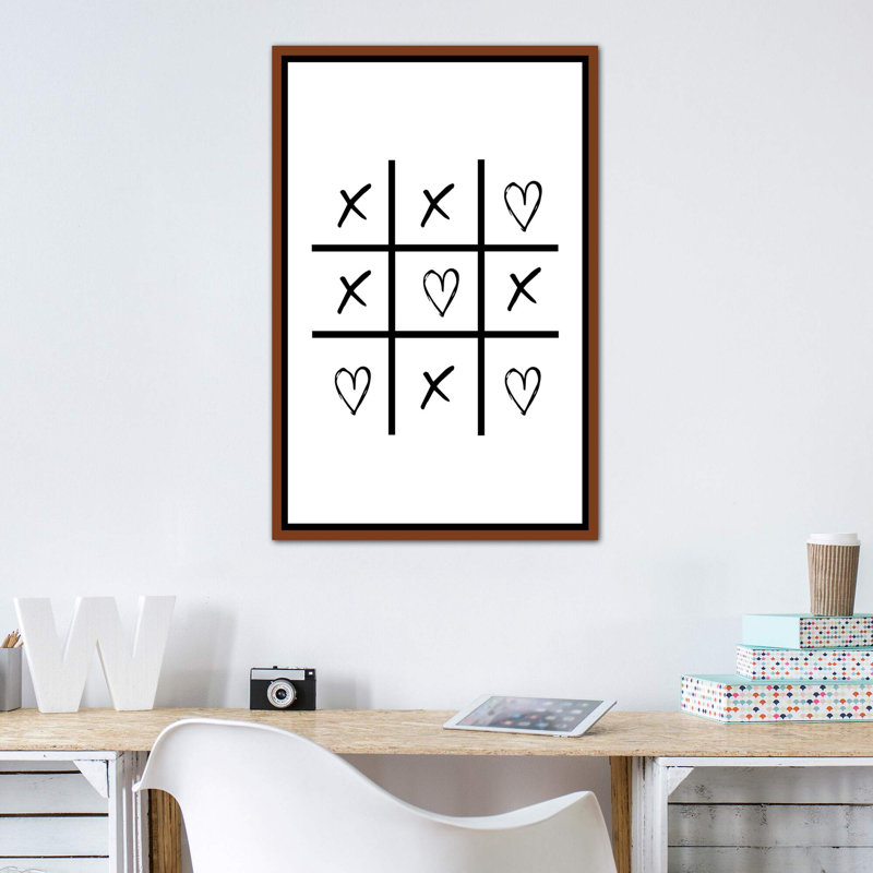 Cœurs et croix - impression d'art graphique, Toile avec cadre brun, H 40 po x l 26 po x P 1,5 po, Pas de tapis