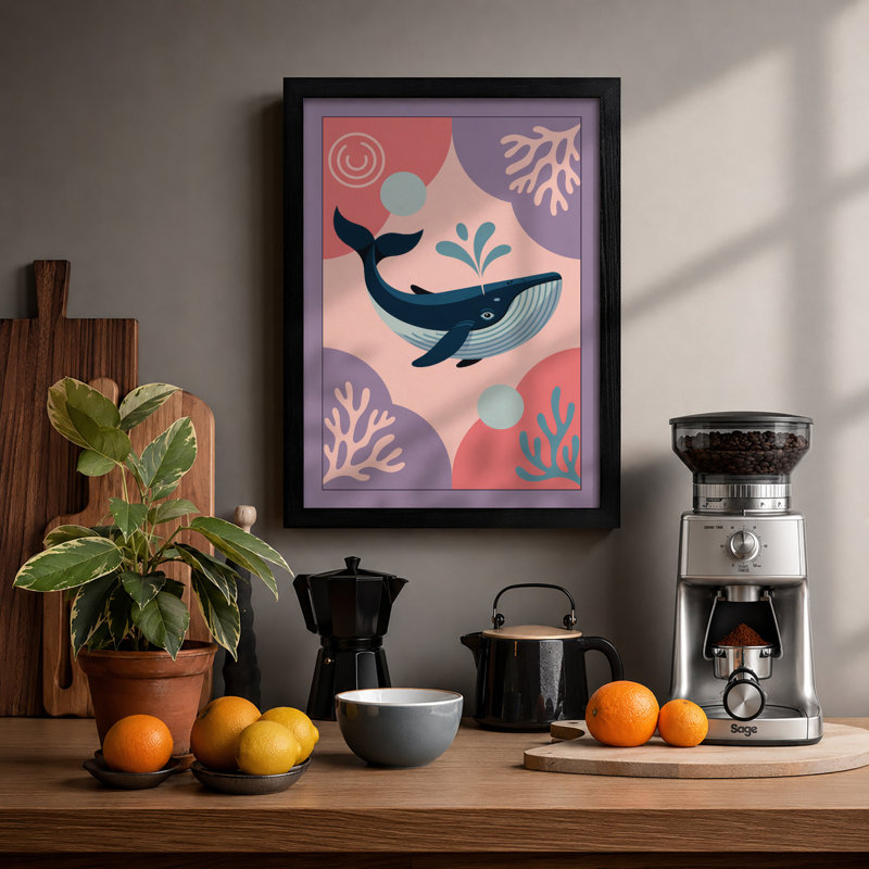 Whale in Depth Coastal - Framed Print, Black, A3 - 42.0 x 29.7 cm