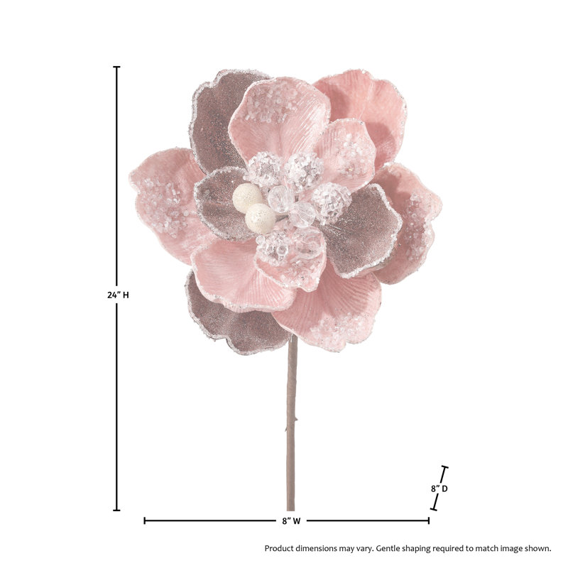 Tige de magnolia incrustée glacée 24 po 24 po, Rose