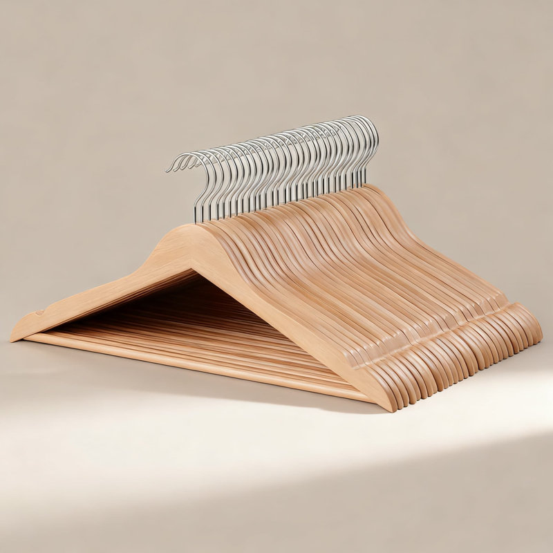 Cintres de qualité supérieure en bois pour organisation de garde-robe professionnelle et personnelle - paquet de 30, Natural