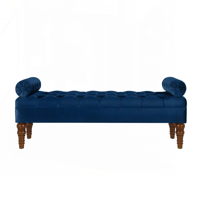 Upholstered Window Bench with Tufted Button, Navy