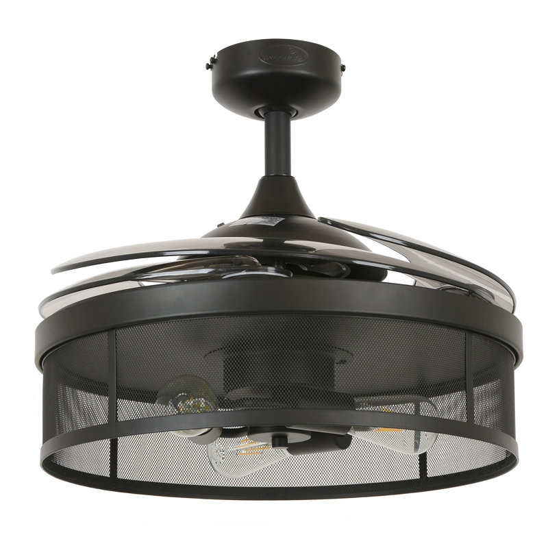 Meridian 48" Retractable Blade Ceiling Fan with Light and Remote, Modern Fandelier Ceiling Fan, Patented Design Technology, Stronger Thicker Blades, Black