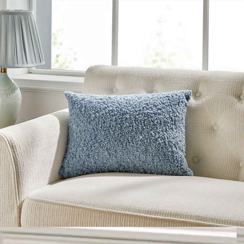 FRENCH BOUCLE Reversible Throw Pillow, Blue, Feather, 14" H x 20" W