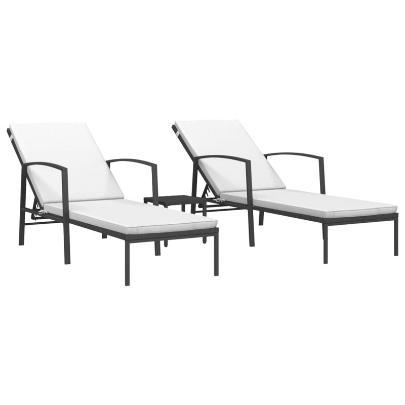 Alja Sun Loungers 2 pcs with Table Poly Rattan, Black