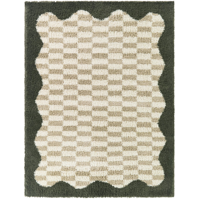 Tapis à bordure festonnée beige / vert Hoover, Rectangle 5 pi 3 po x 7 pi