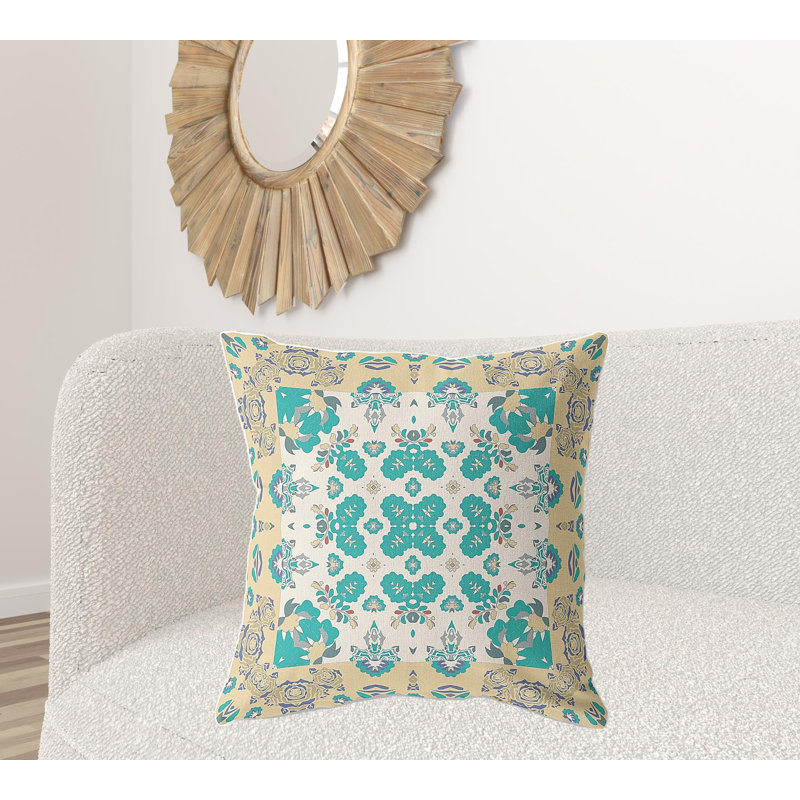 Coussin décoratif 26 po x 26 po Broadcloth, Jaune / blanc floral