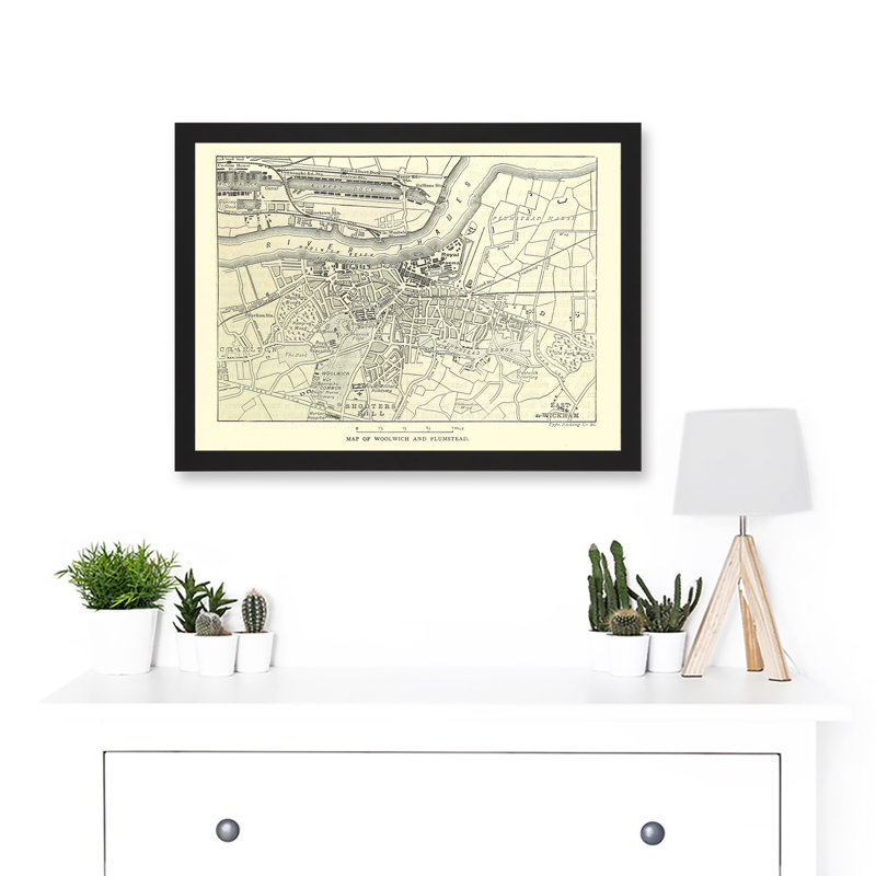 Map Antique Woolwich Plumstead London River Thames - Print, 33cm H x 45.5cm W