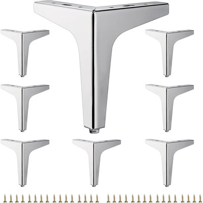 Set Of 8 Triangle Metal Furniture Legs, 6 Inch Shiny Chrome Heavy Duty Replacement Feet For TV Stand, Sofa, Dresser, Cabinet And Vanity