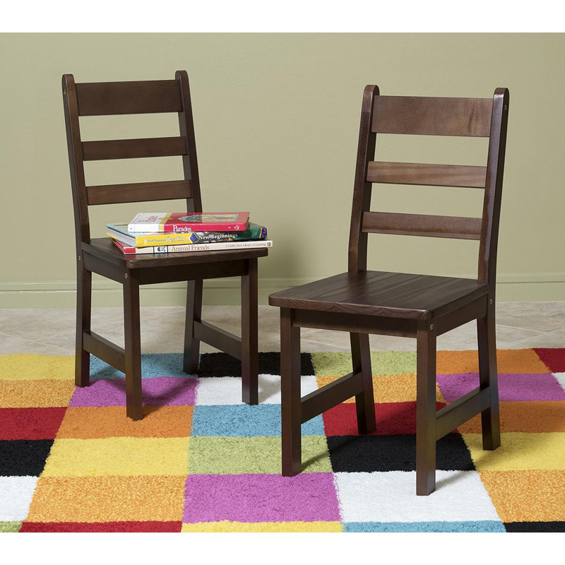 Table rectangulaire pour enfants avec tablettes et 2 chaises, finition noyer