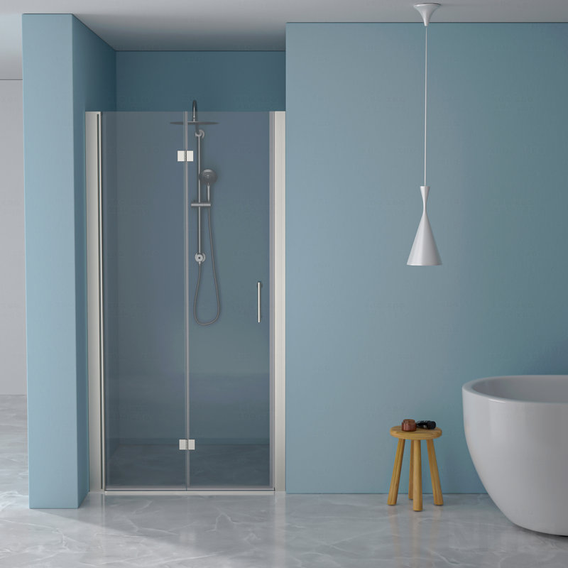 36"W X 72"H Fold Frameless Design Shower Door With Tempered Glass