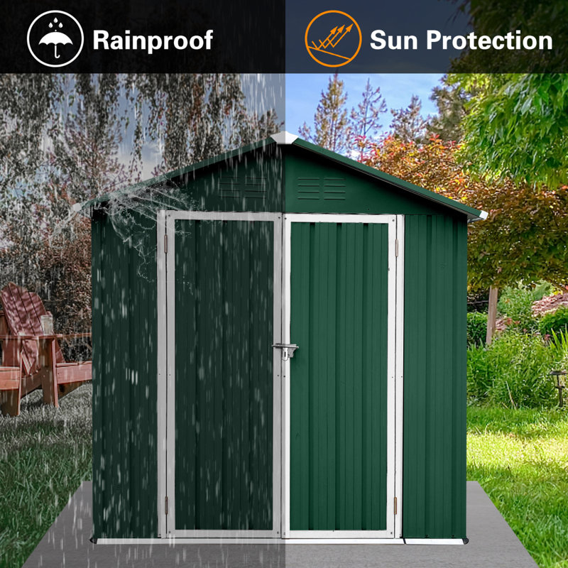 Metal Garden Sheds Outdoor Storage Sheds Garbage Shed Outdoor Tool Shed, 85" H x 67" W x 55" D, Green