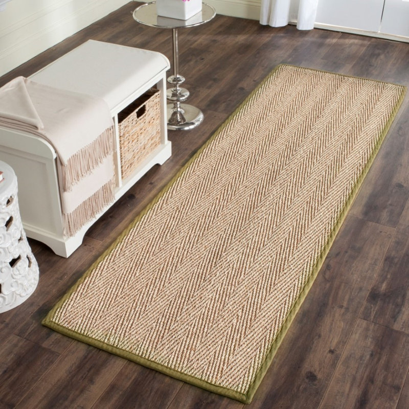 Auckland Bamboo Slat/Seagrass Natural/Olive Area Rug, Runner 2'6" x 16'