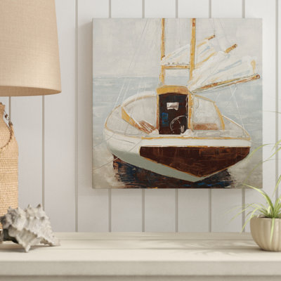 «Mute Neutral Sailboat at Port on a Calm Sea», impression