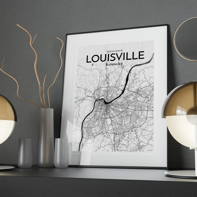 «Louisville City Map», impression, Noir / blanc, H 27,6 po x l 19,7 po