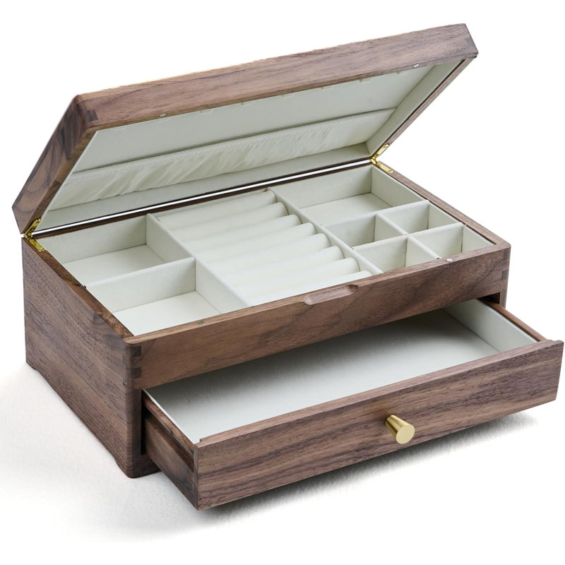 Boîte à bijoux en bois de noyer noir - Allwood, fabriquée à la main, boîte à bijoux classique.