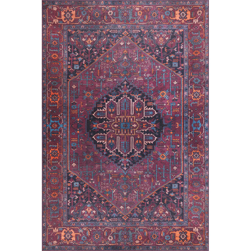 Tapis décoratif bourgogne à motif oriental rétro, Rectangle 3 pi 10 po x 5 pi 3 po