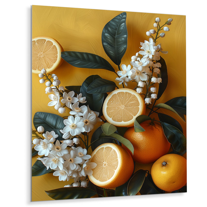 Art mural rétro «Orange Tree Bliss II» - fruits, H 20 po x l 12 po x P 1 po, Métal métal