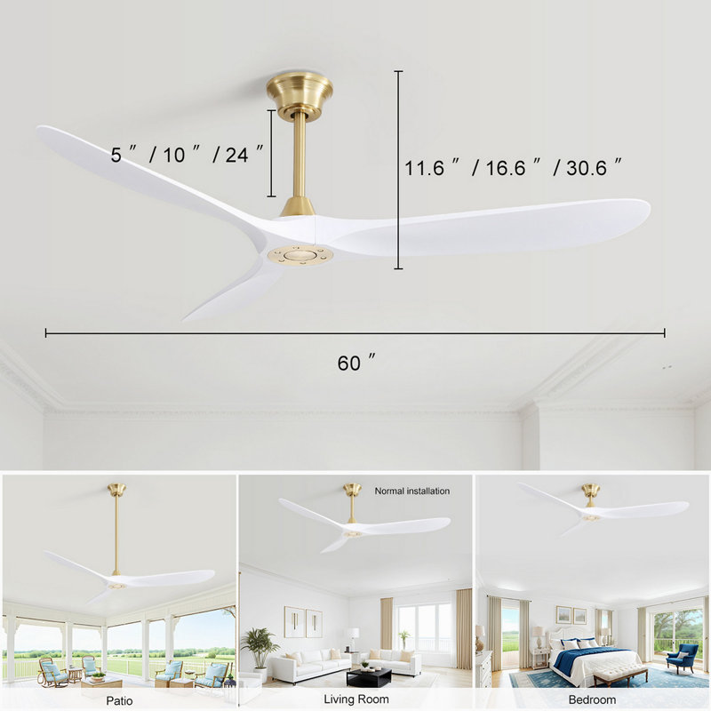 Ventilateur de plafond moderne de 60 pouces en ABS avec moteur à courant continu réversible à télécommande à 6 vitesses pour le salon de la chambre à coucher