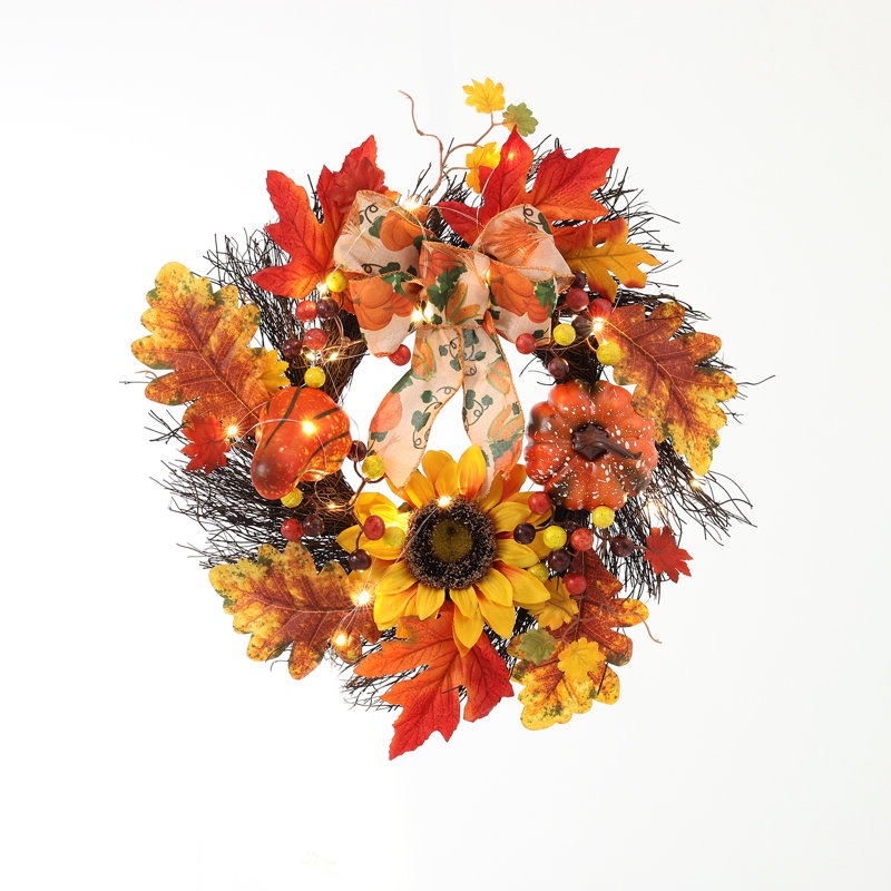 Faux Lighted Mixed Assortment Plastic 24cm Wreath