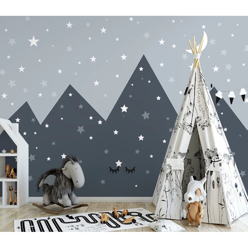 Papier peint amovible Triangle Mountains Midnight Sky And Stars Crescent Moon, L 9 po x l 15 po