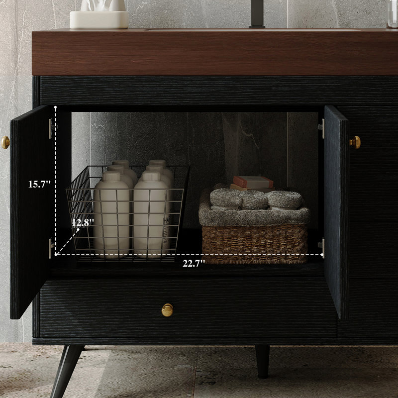 Meuble-lavabo autoportant 36 po avec comptoir en faux marbre, lavabo en céramique, 5 tiroirs et pieds en acier inoxydable