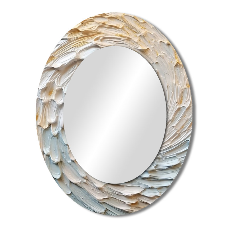 Gold And Cream Enchanted Whirls III - Gold Modern Oval Wall Mirror, 43" x 33"