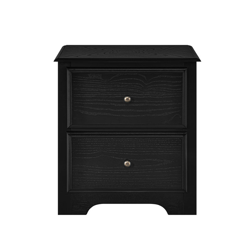 2 Drawers Solid Wood Construction Nightstand (Set Of 2), Black, Set of 2
