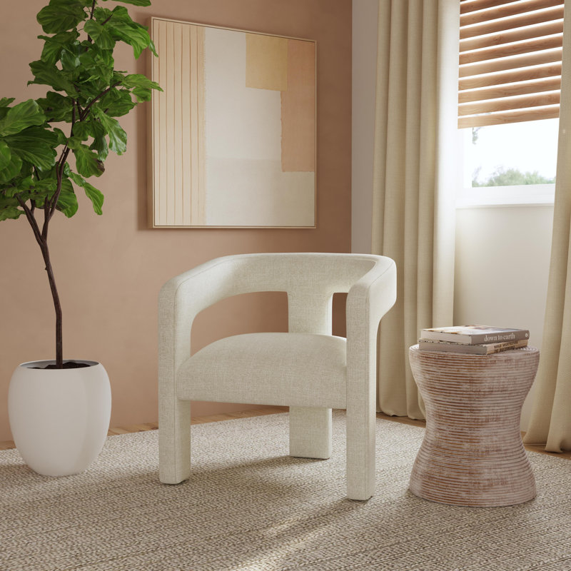 Fauteuil demi-tonneau Belissa, Texturé gris clair tissé
